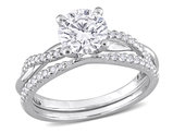 1.50 Carat (ctw) Synthetic Moissanite Bridal Ring Engagement Wedding Set in Sterling Silver